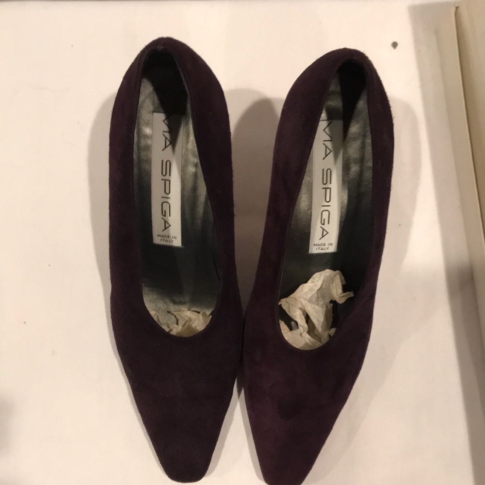 Via Spiga deep purple suede 3 in tapered heels
